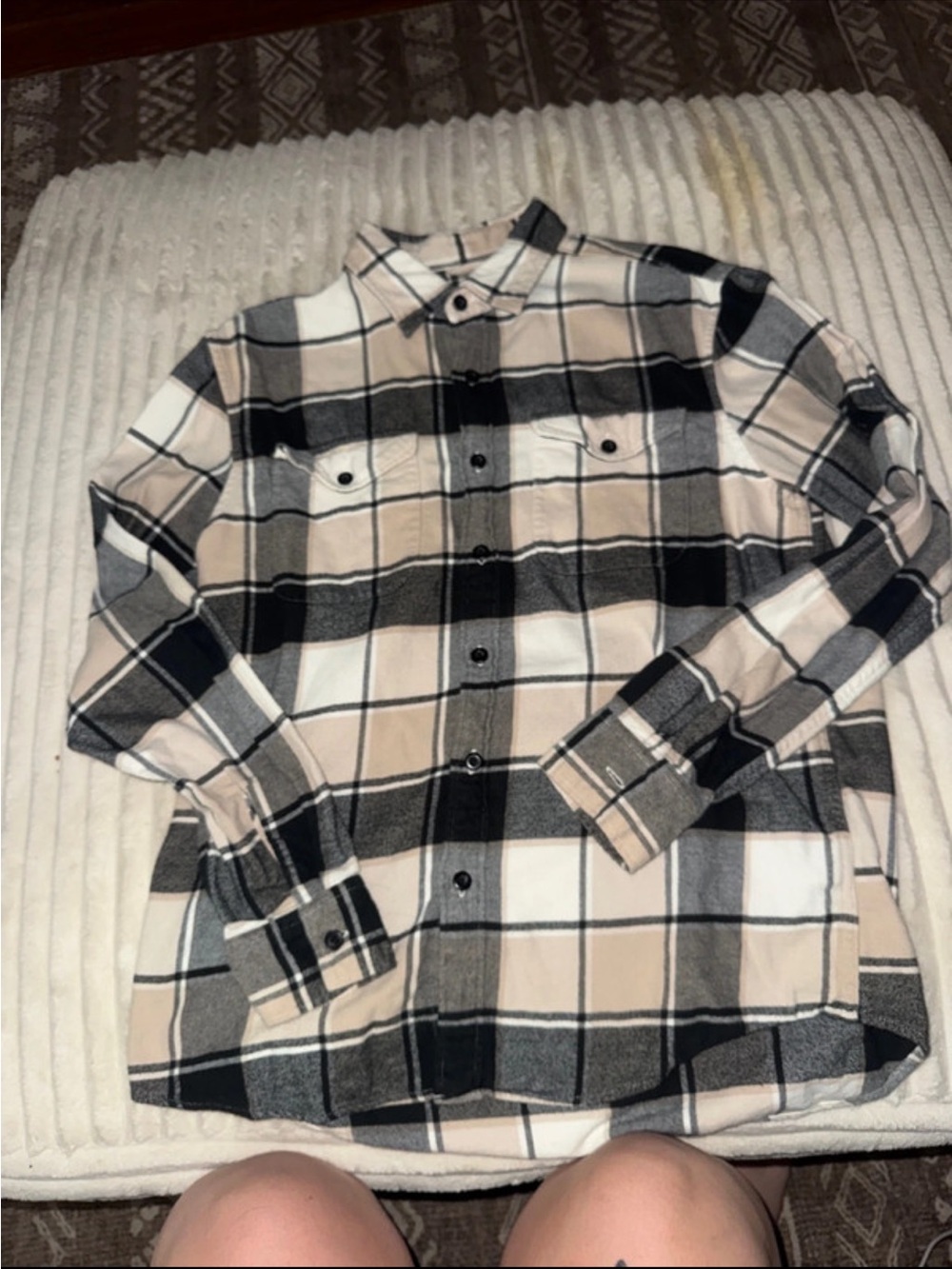American Eagle Outfitters Beige, Black & White Plaid Shirt